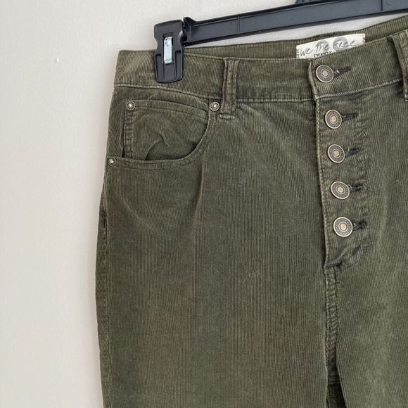 We The Free Womens Sz 29 Skinny Corduroy Button Fly Stretch Casual Pants Green - Picture 2 of 8